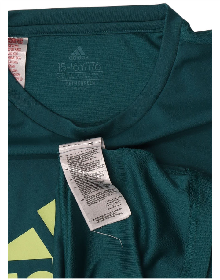 Adidas Boys Graphic T-Shirt Top 15-16 Years Green Polyester