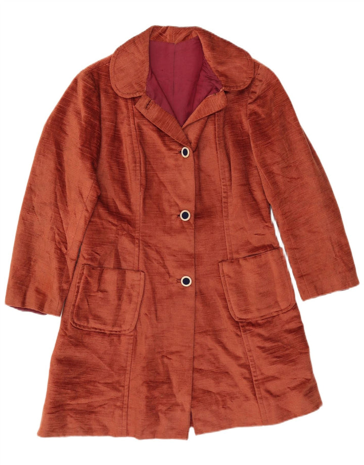 Vintage Womens Velvet Overcoat UK 10 Small Brown