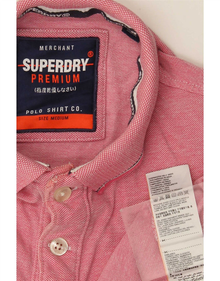 Superdry Mens Polo Shirt Medium Pink Flecked Cotton