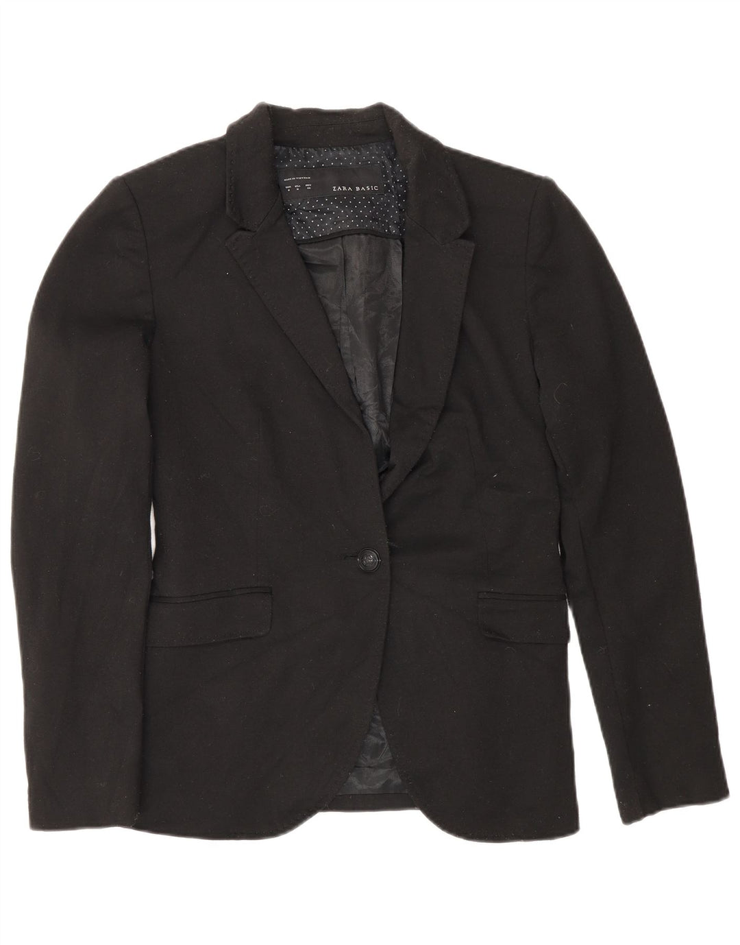 Zara Womens 1 Button Blazer Jacket UK 12 Medium Black Polyester