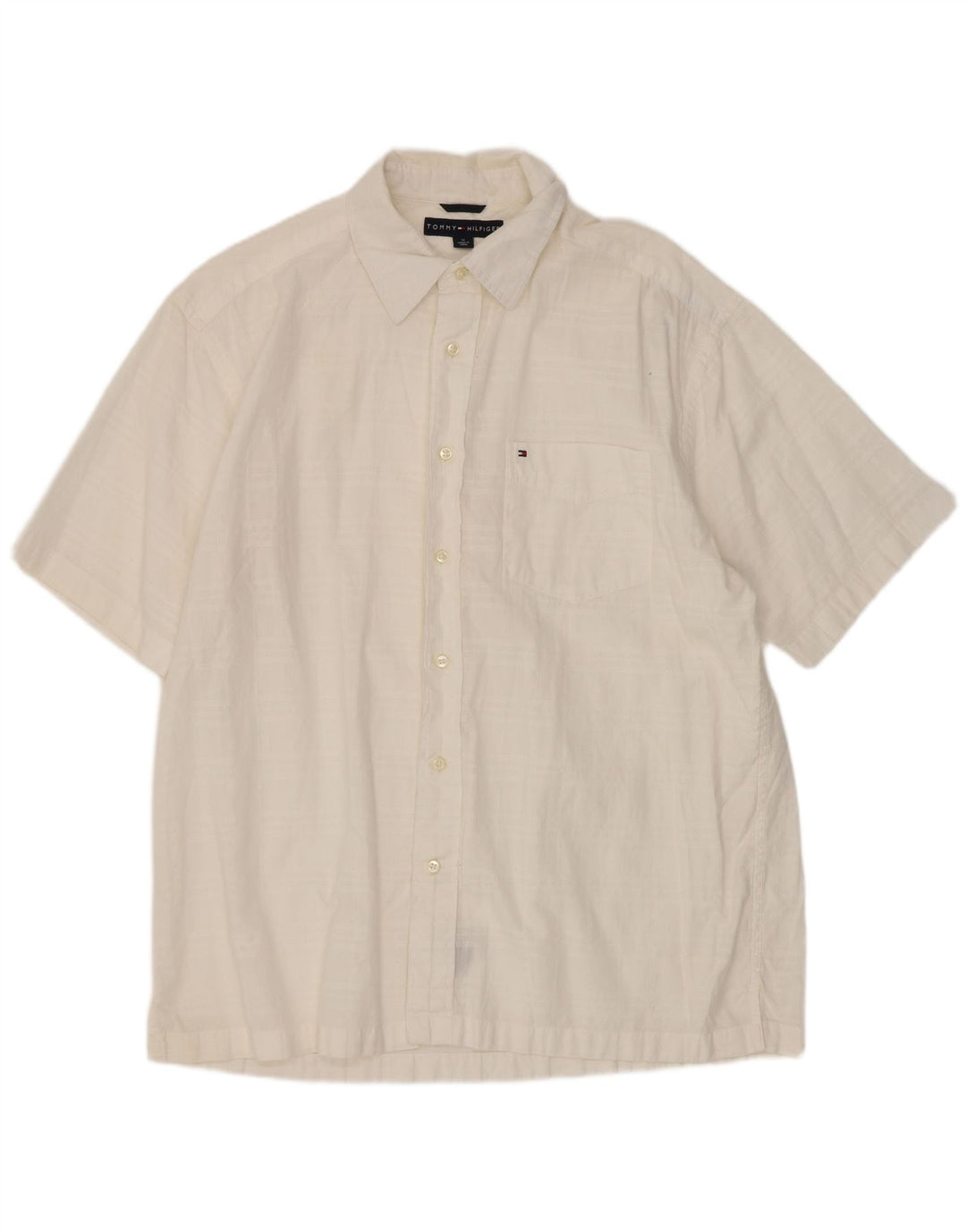 Tommy Hilfiger Mens Short Sleeve Shirt Medium White Check Cotton
