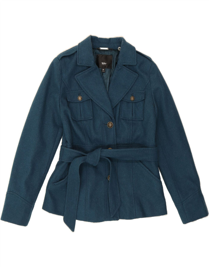 MOSSIMO Womens 3 Button Blazer Jacket UK 14 Medium Blue Wool Vintage Mossimo and Second-Hand Mossimo from Messina Hembry 