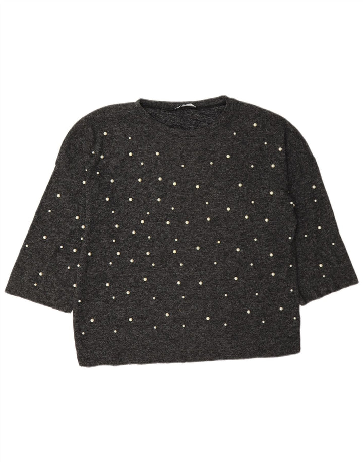 Zara Womens Oversized Top 3/4 Sleeve UK 10 Small Grey Spotted