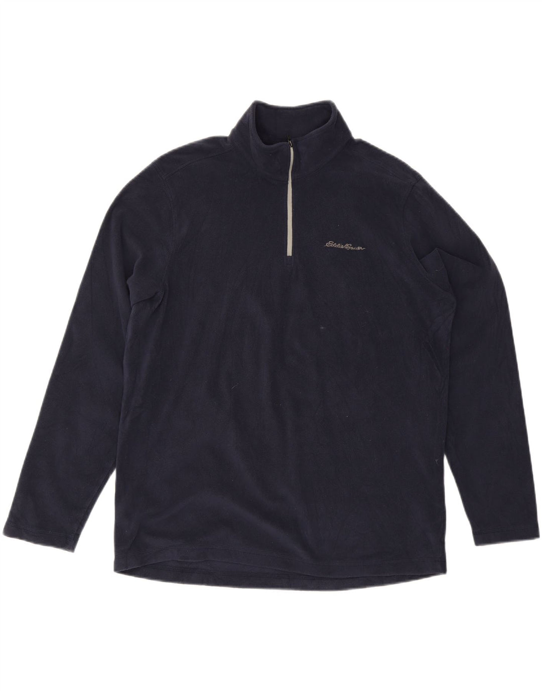 EDDIE BAUER Mens Zip Neck Fleece Jumper Large Navy Blue Polyester Vintage Eddie Bauer and Second-Hand Eddie Bauer from Messina Hembry 