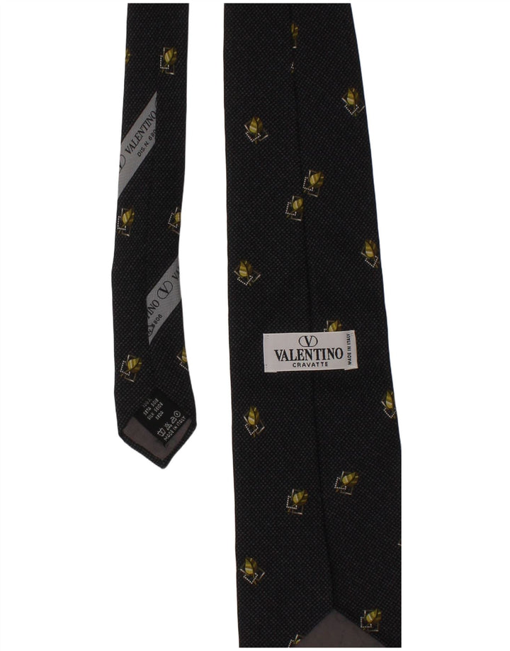 Valentino Herren Cravatte-Krawatte, Einheitsgröße, schwarzer Blumen-Seidendesigner