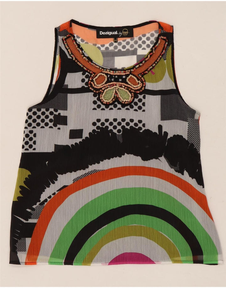 DESIGUAL Dame grafisk bluse Top UK 6 XS Flerfarvet Geometrisk