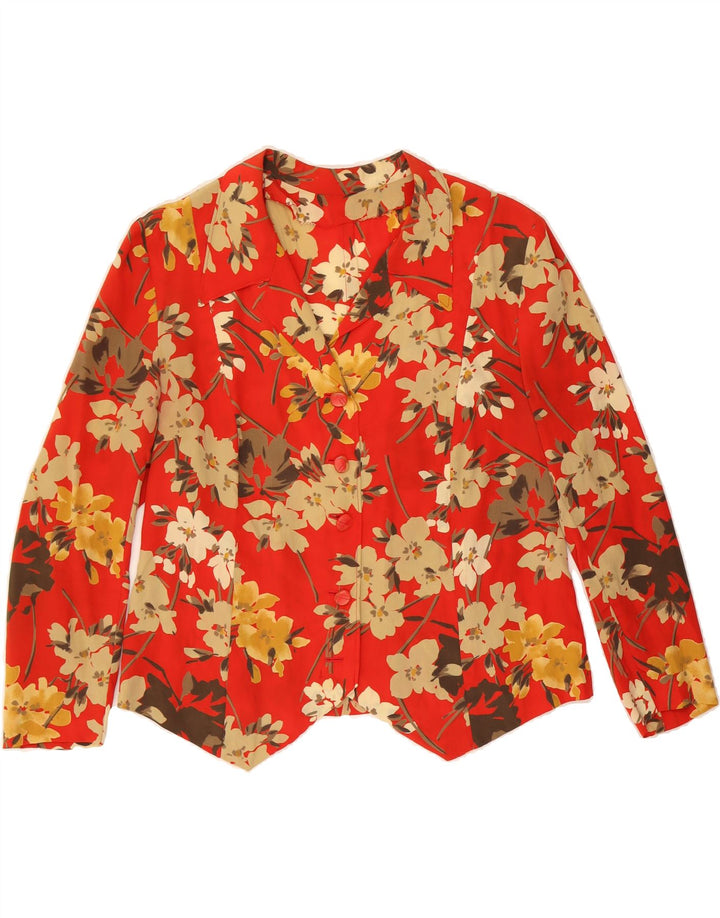 VINTAGE Womens 4 Button 3/4 Sleeve Blazer Jacket UK 14 Medium Red Floral Vintage Vintage and Second-Hand Vintage from Messina Hembry 