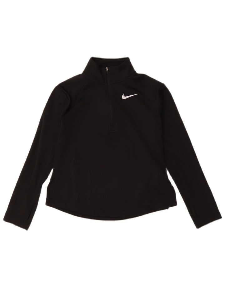 Nike Girls Dri Fit Zip Neck Pullover Tracksuit Top 8-9 Years Small Black