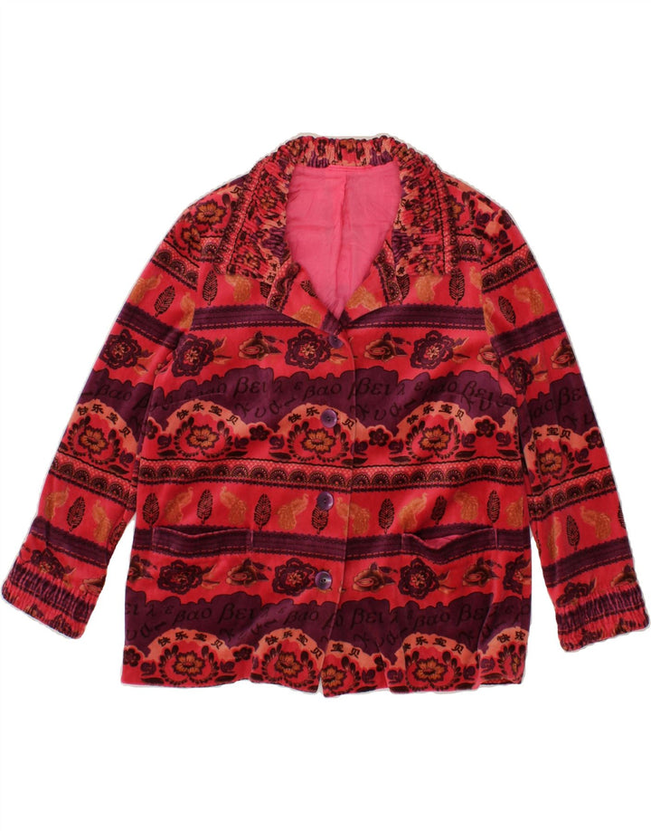 VINTAGE Womens 4 Button Blazer Jacket UK 12 Medium Red Floral Vintage Vintage and Second-Hand Vintage from Messina Hembry 