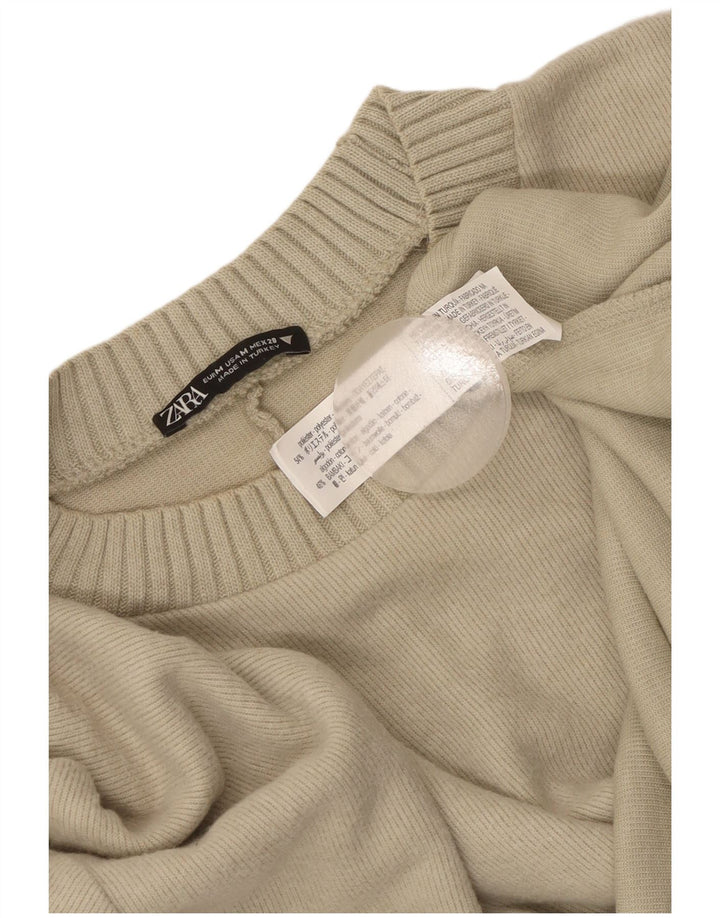 Zara Womens Crop Boat Neck Jumper Sweater UK 14 Medium Beige Polyester