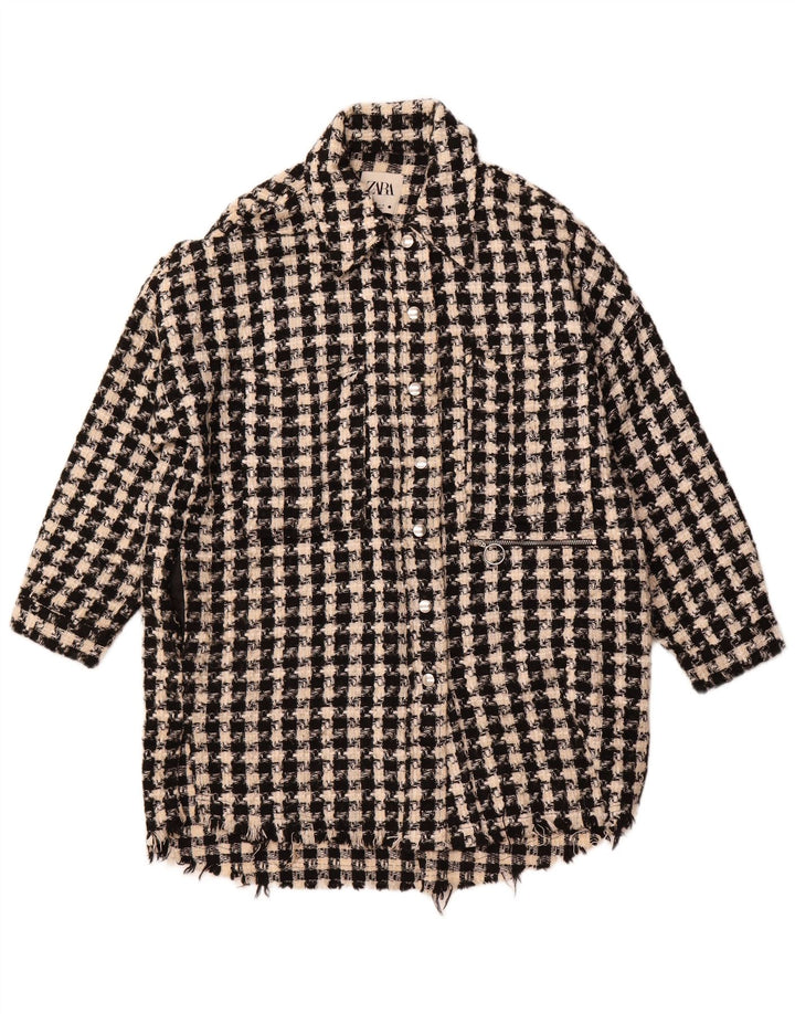 ZARA Oversized Overshirt Skjorte til kvinder UK 10 Small Black Houndstooth