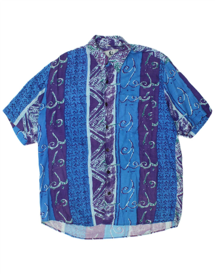 Collins Mens Short Sleeve Shirt Medium Blue Paisley Viscose