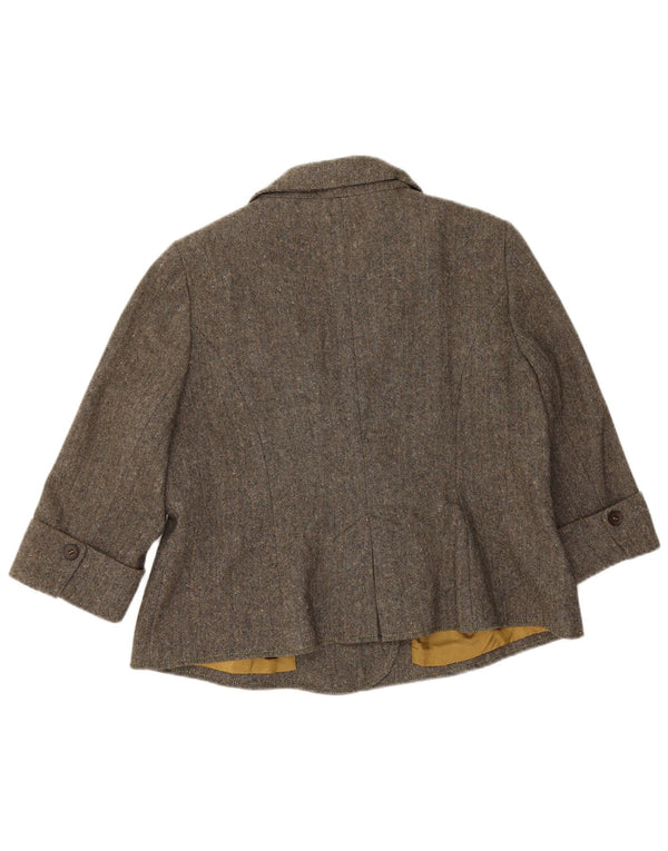 Monsoon Damen Kurzer Pea Coat mit 3/4-Ärmeln, UK 18, XL, graue Wolle mit Fischgrätenmuster