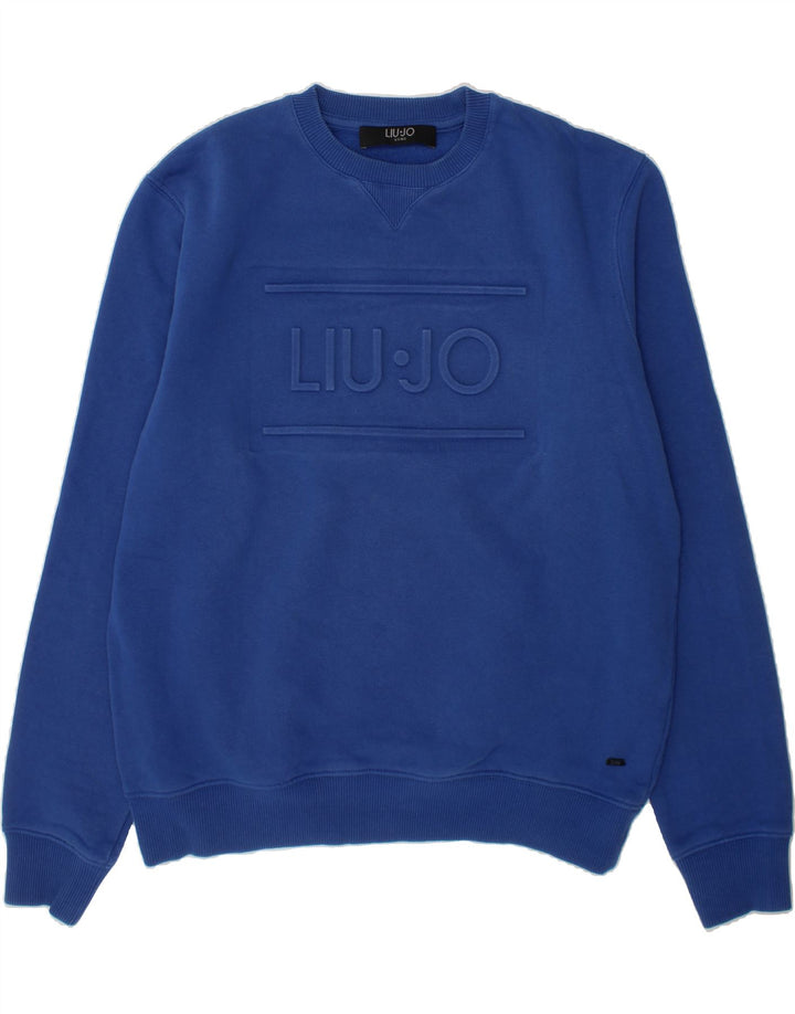 LIU JO Womens Uomo Oversized Graphic Sweatshirt Jumper UK 10 Small Blue Vintage Liu Jo and Second-Hand Liu Jo from Messina Hembry 