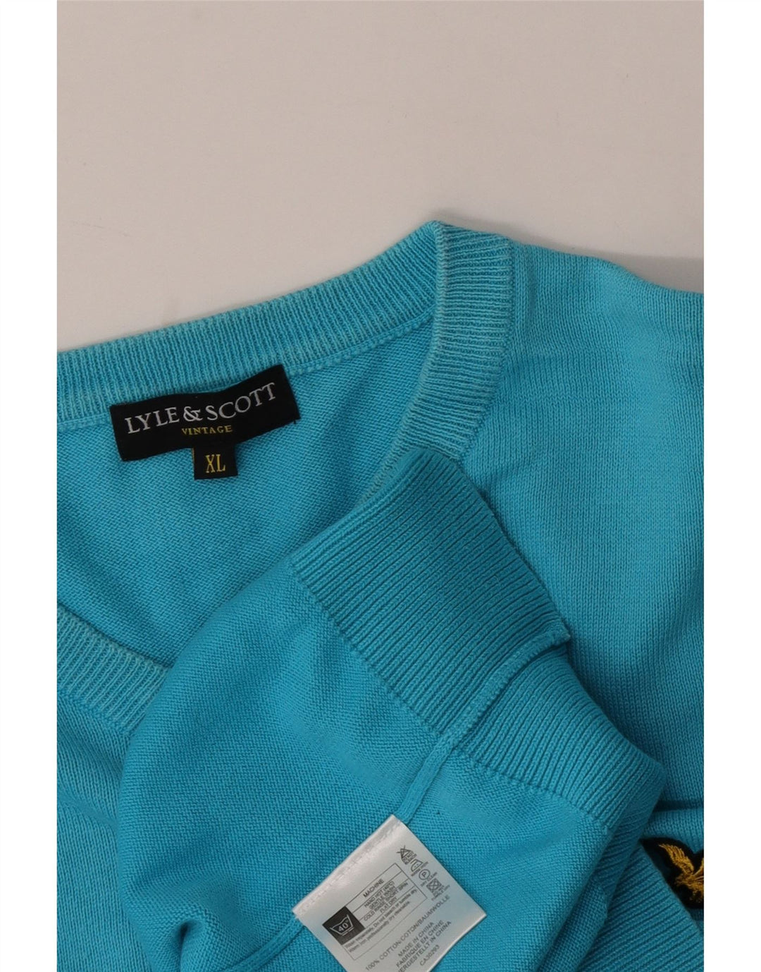 Lyle & Scott Mens V-Neck Jumper Sweater XL Blue Cotton