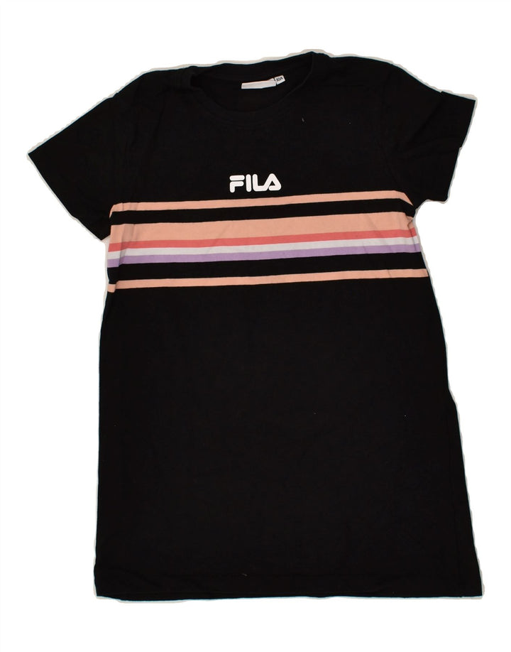 FILA Boys T-Shirt Top 9-10 Years Black Striped Cotton | Vintage Fila | Thrift | Second-Hand Fila | Used Clothing | Messina Hembry 