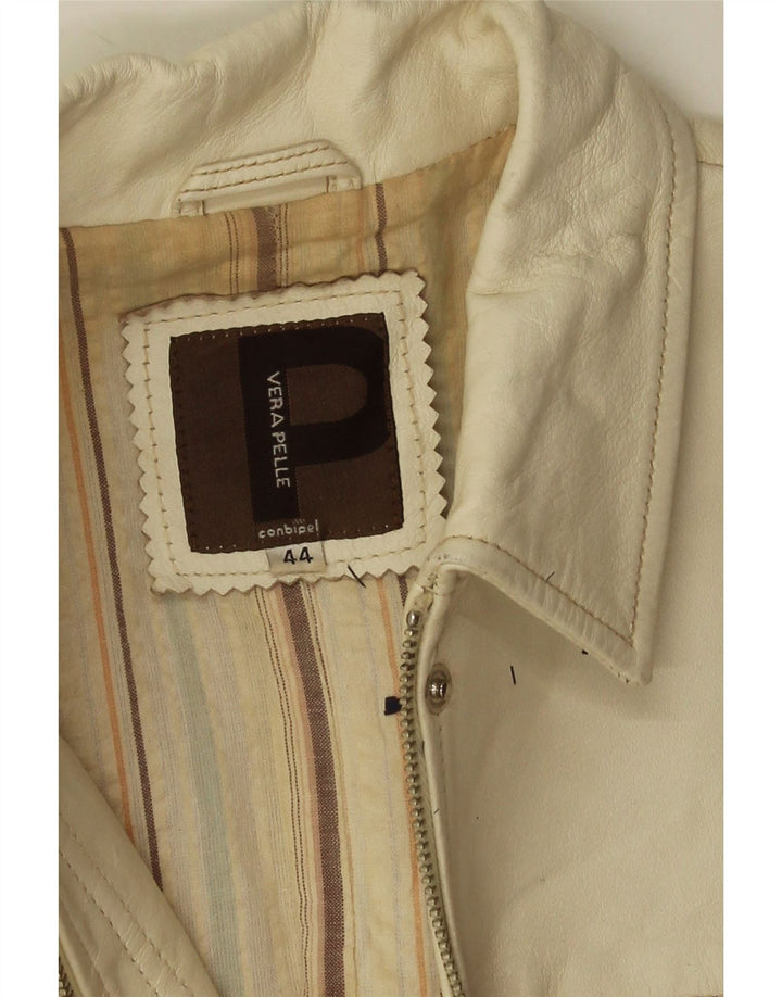 Conbipel Womens Crop Leather Jacket IT 44 Medium White Leather