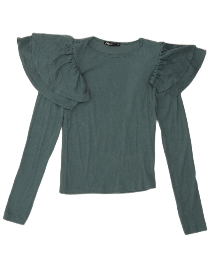 Zara Damen Top Langarm UK 10 Small Grün