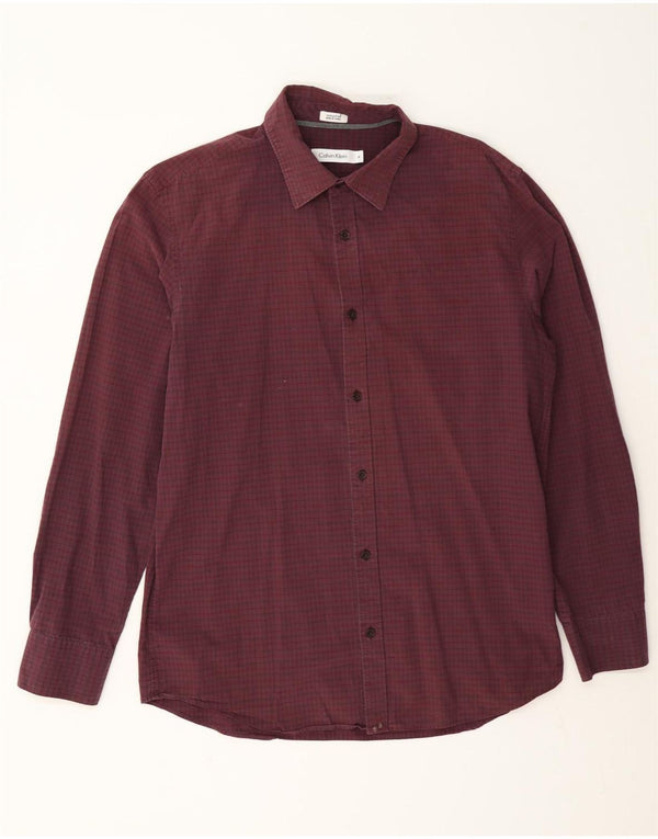 Calvin Klein Mens Shirt Medium Burgundy Gingham Cotton