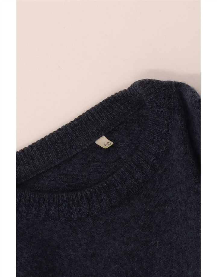 Vintage Mens Crew Neck Jumper Sweater IT 50 Medium Navy Blue Geometric