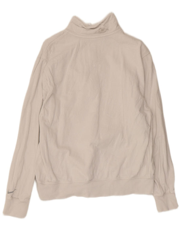 Nike Dame Grafisk Zip Neck Sweatshirt Jumper UK 14 Medium White Bomuld