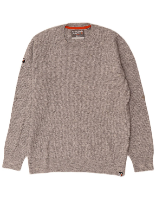 Maglione maglione girocollo da uomo Superdry XL in cotone chiazzato grigio