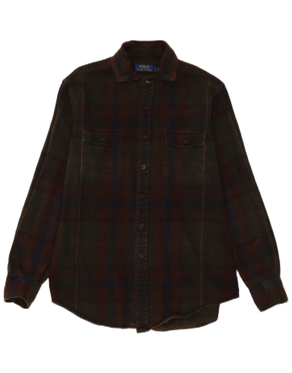 Polo Ralph Lauren Camicia da uomo in flanella di cotone a quadri marroni grandi