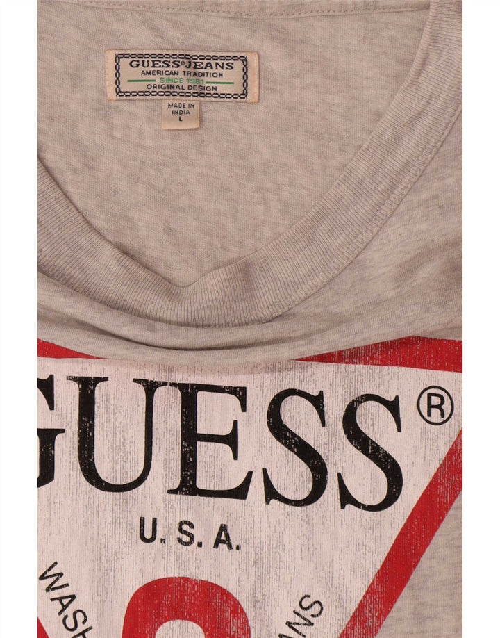 Guess Mens Graphic T-Shirt Top Large Grey Flecked Cotton