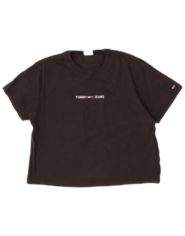 Tommy Hilfiger Damen Crop T-Shirt Top UK 16 Large Schwarz Baumwolle