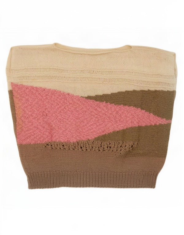 Canotta corta da donna vintage UK 14 blocco colore medio multicolore