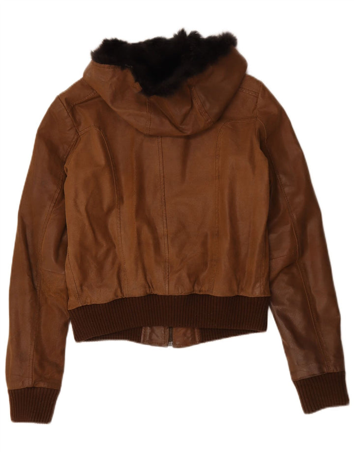Giacca In Pelle Con Cappuccio Donna Conbipel IT 42 Pelle Marrone Medio