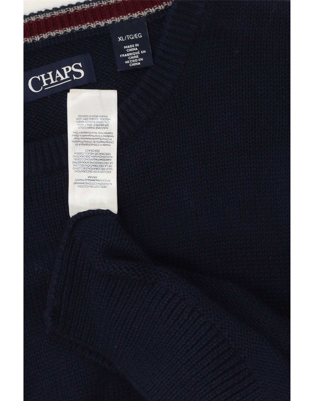 Chaps Mens Crew Neck Jumper Sweater XL Navy Blue Cotton