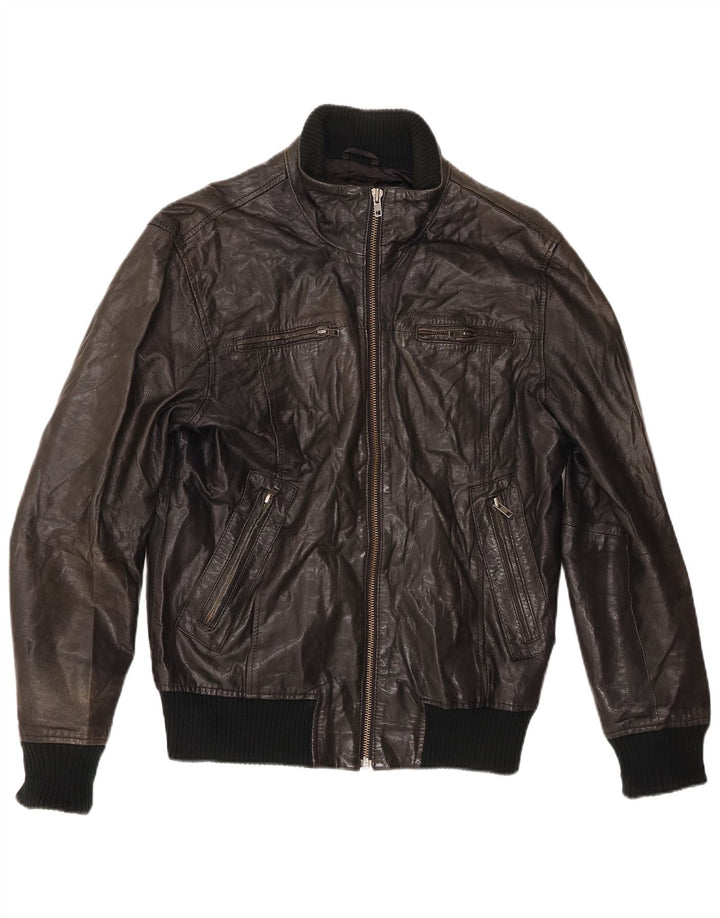 Jack & Jones Herre Læder Bomber Jacket UK 38 Medium Sort