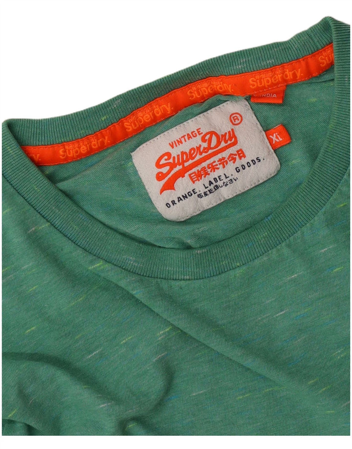 Superdry Mens T-Shirt Top XL Green Flecked