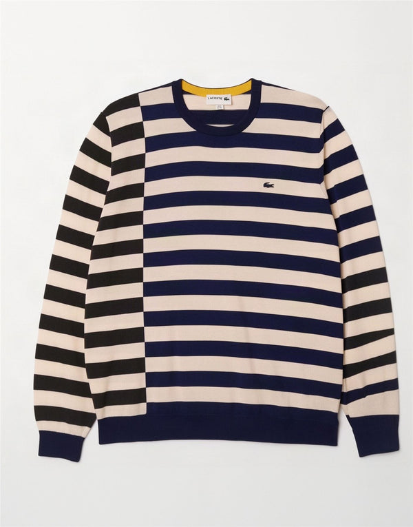 Lacoste Ανδρικό πουλόβερ με λαιμόκοψη, μέγεθος 8 3XL, μπλε ναυτικό, βαμβακερό ριγέ