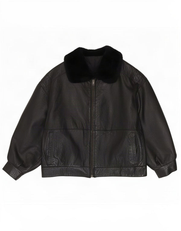 Vintage Damen Loose Fit Lederjacke IT 40 Small Schwarz