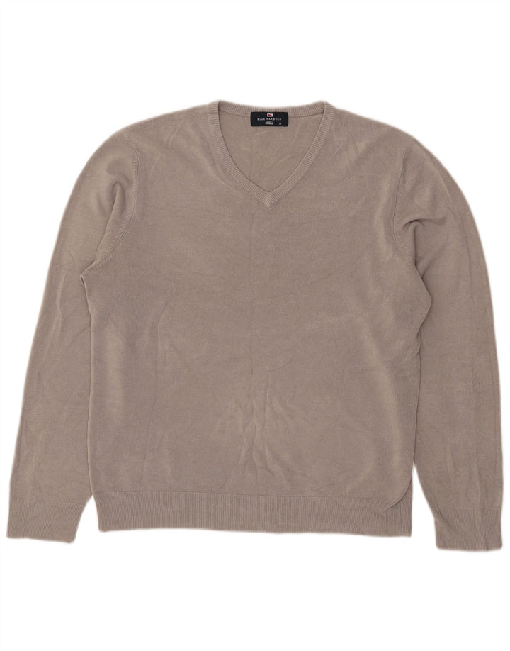 Suéter masculino Marks & Spencer Blue Harbor com decote em V cinza médio acrílico