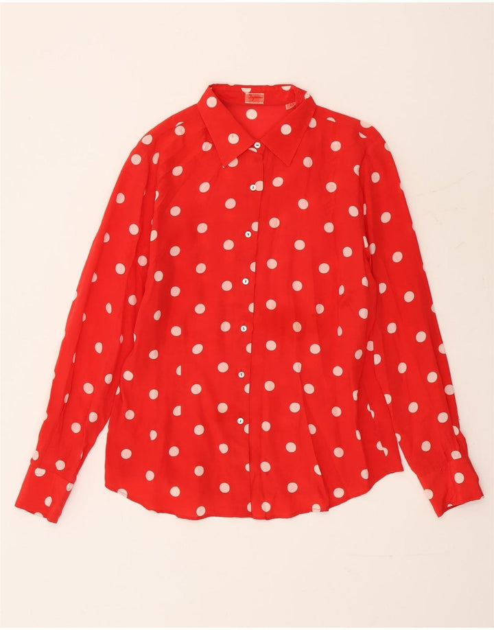 Vintage Womens Shirt Blouse IT 48 XL Red Polka Dot Silk