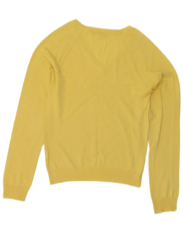 Zara Womens V-Neck Jumper Sweater UK 12 Medium Yellow Cotton