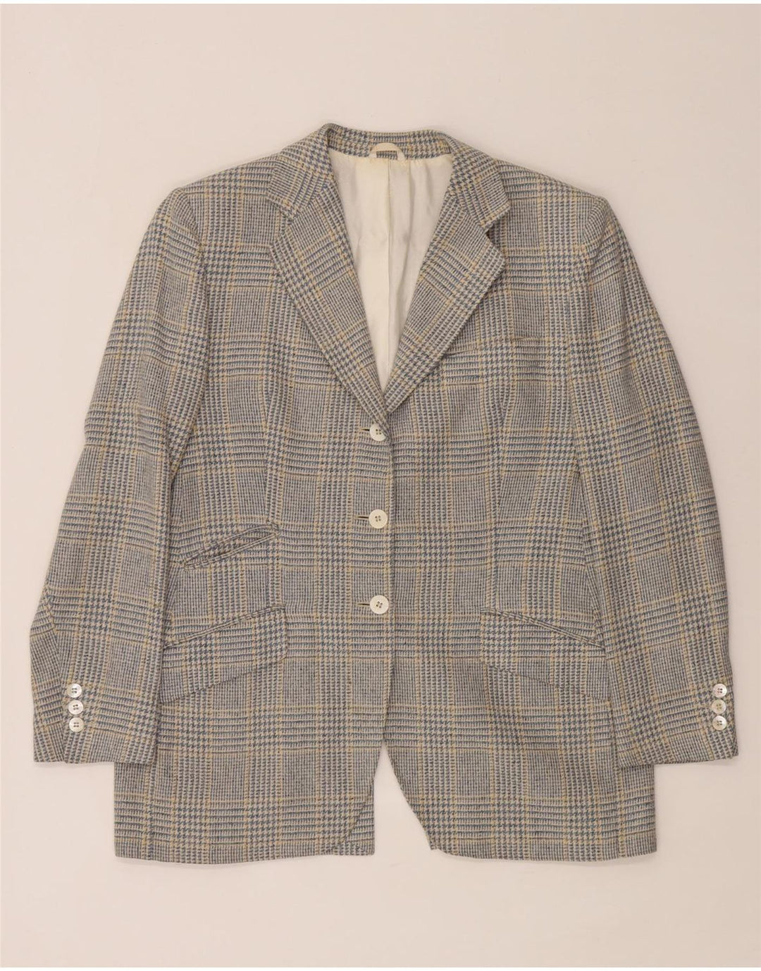 Burberrys Damen-Blazer mit 3 Knöpfen, UK 12, Mittelblau mit Hahnentrittmuster