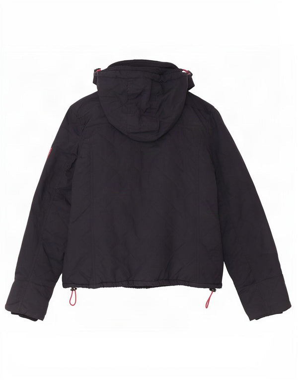 Superdry Womens Windcheater Hooded Quilted Jacket UK 14 Large Navy Blue