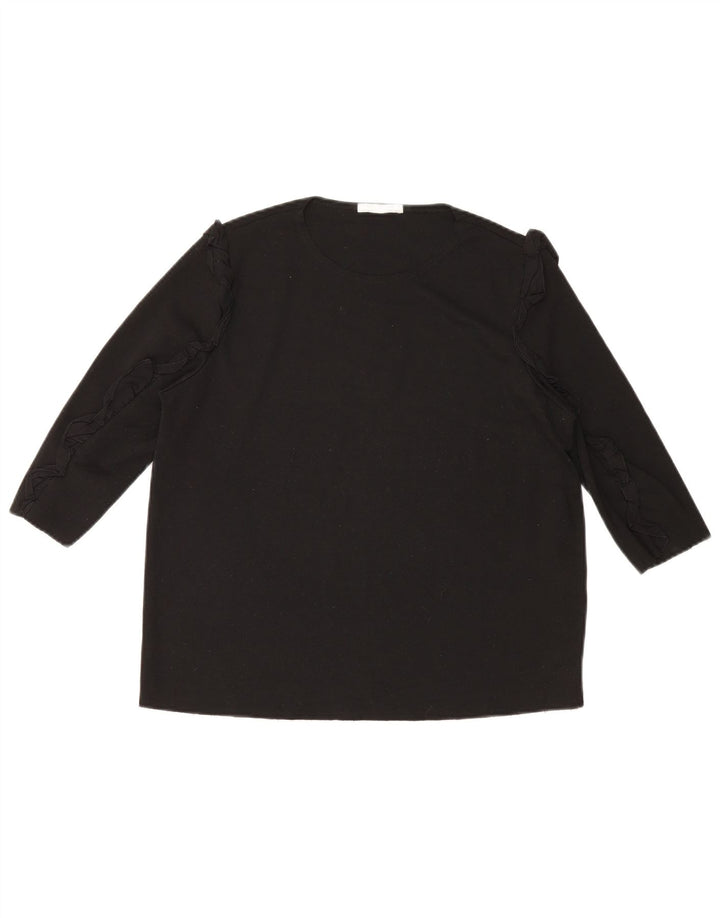 Zara Womens Top 3/4 Sleeve UK 16 Large Black Cotton