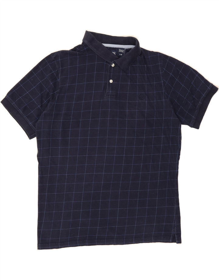 CHAPS Mens Polo Shirt Large Navy Blue Check Cotton Vintage Chaps and Second-Hand Chaps from Messina Hembry 
