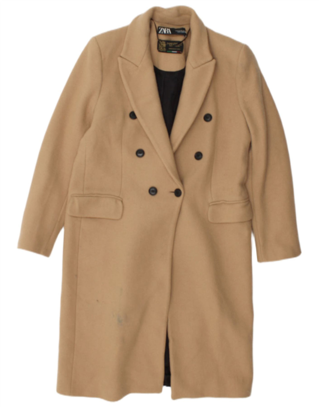 Zara Womens Double Breasted Coat UK 14 Medium Beige Polyester