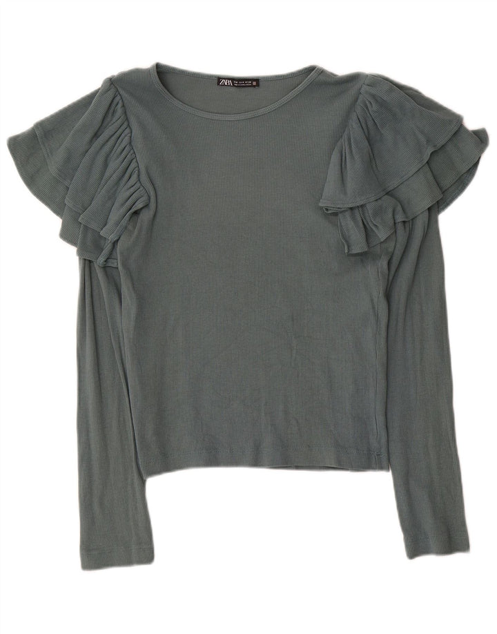 Zara Femme Top Manches Longues UK 12 Gris Moyen