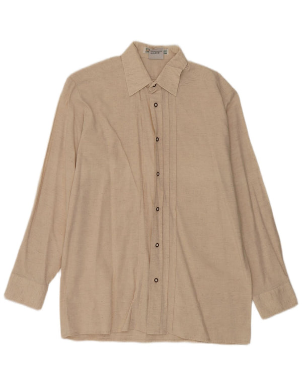 Vintage Mens Shirt Size 40 Medium Beige Silk