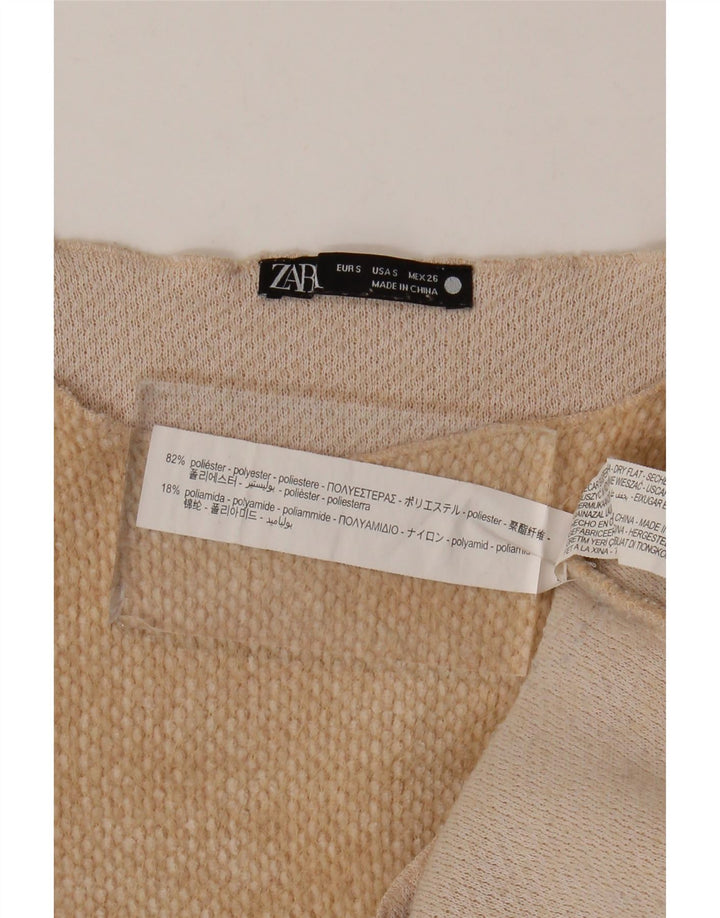 Zara Womens Crop Top Long Sleeve UK 10 Small Beige Polyester
