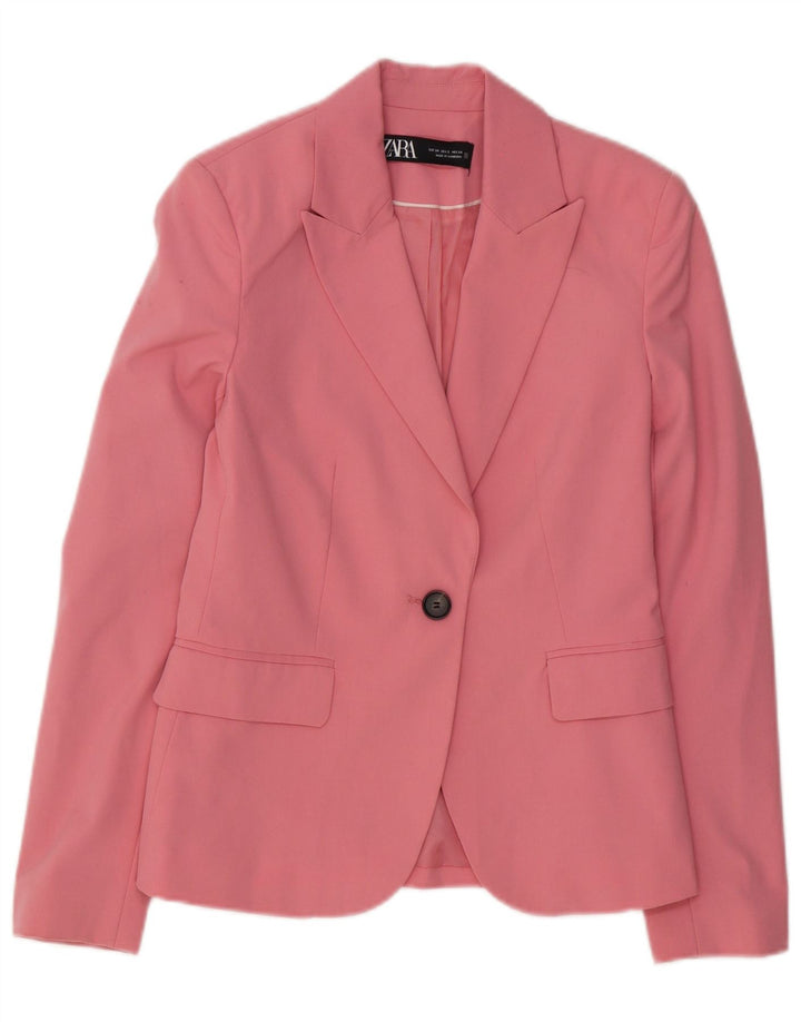 Jaqueta blazer feminina Zara com 1 botão EU 34 2XS rosa poliéster