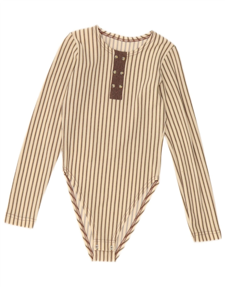 Body vintage da donna UK 8 piccolo a righe beige