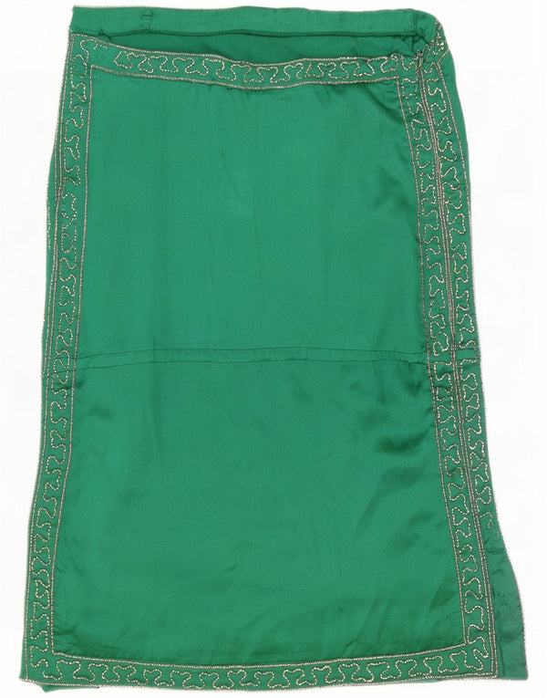 Vintage Womens Strapless Dress UK 10 Small Green Paisley Poliéster